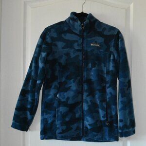 Columbia Boy Long Sleeve Full Zip Camo Blue Fleece Jacket sz L (14/16)
